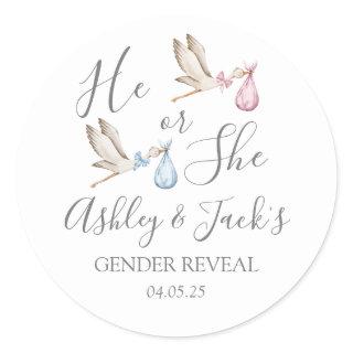 Stork Gender Reveal Invitation Classic Round Sticker