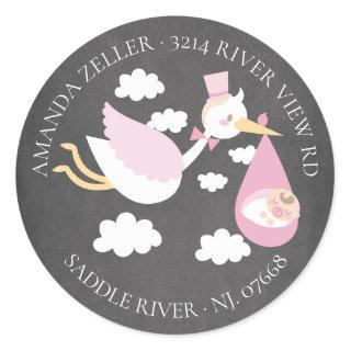 Stork Girls Baby Shower Return Address Label
