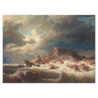 Stormy Sea with a Shipwreck (by Marcus Larson) Tissue Paper