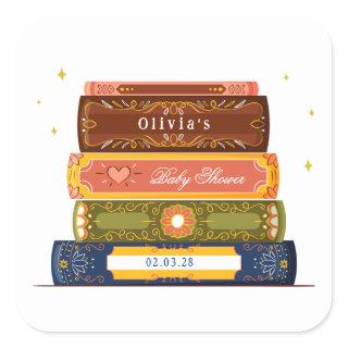 Story Book Library Onto Next Chapter Baby Shower Square Sticker