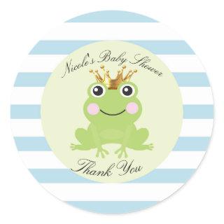 Storybook Fairy Tale Frog Prince Baby Shower Blue Classic Round Sticker