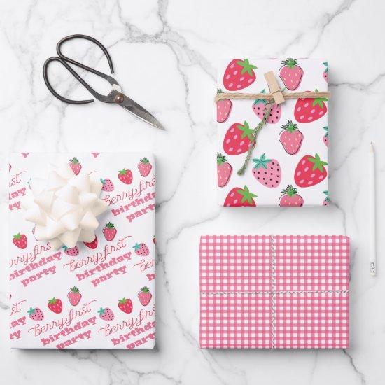 Strawberries Berry First Birthday Party Pink | Red  Sheets