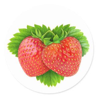 Strawberries on a leaf classic round sticker