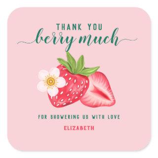 Strawberry Baby Shower Thank You Berry Much Custom Square Sticker