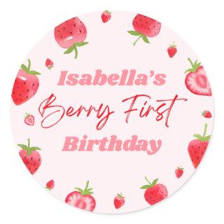 Strawberry Berry First 1st Birthday Party Classic Round Sticker