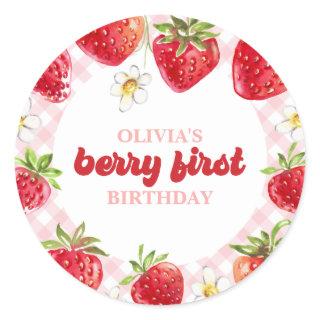 Strawberry Berry First Birthday Classic Round Sticker