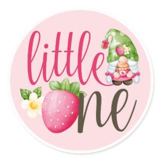 Strawberry Gnome Garden Little One 1st Birthday Classic Round Sticker