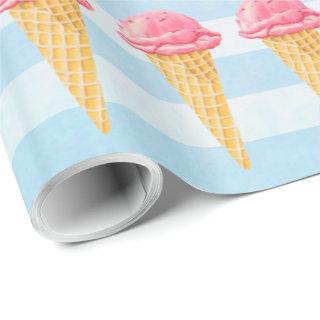 Strawberry Ice Cream Cone With Blue Stripes