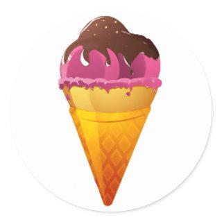 Strawberry Ice Cream Cone with Chocolate Sauce Classic Round Sticker