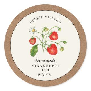 Strawberry Jam Jar Kraft paper border Classic Round Sticker