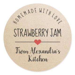 Strawberry jam kraft homemade with love   classic round sticker