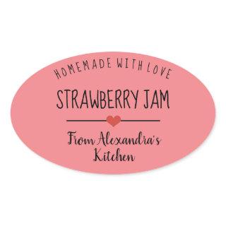 Strawberry jam pink homemade with love  oval sticker