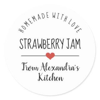 Strawberry jam white homemade with love  classic r classic round sticker