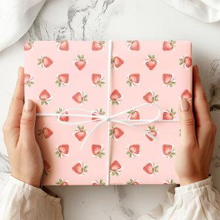 Strawberry Pattern Coquette Pink Bow