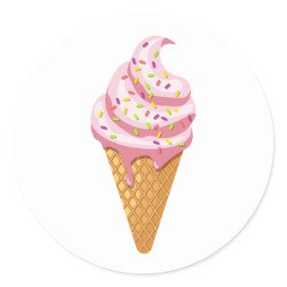 Strawberry sundae in waffle cone with topping classic round sticker