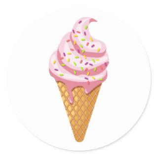 Strawberry sundae in waffle cone with topping classic round sticker