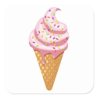 Strawberry sundae in waffle cone with topping square sticker