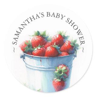 Strawberry Watercolor Baby Shower Classic Round Sticker