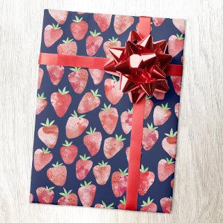 Strawberry Watercolor Navy Blue