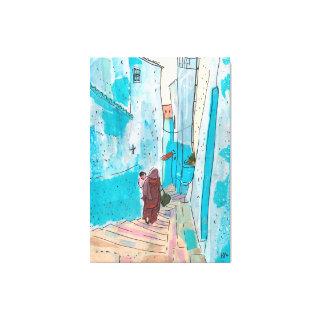 Street of Chefchaouen Morocco Paper Collage Sketch Canvas Print