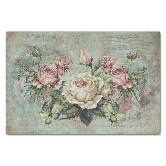 Striking Roses on Vintage Gray Background Tissue Paper