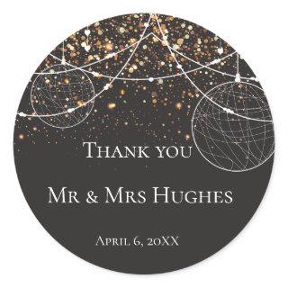 String of lights Gold confetti Thank You Classic Round Sticker