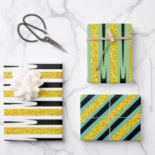 Stripes Pattern Multicolor Gold Glitter Artsy Cute  Sheets