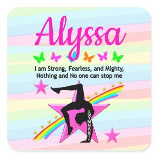 STRONG, FEARLESS, AND MIGHTY GYMNAST SQUARE STICKER