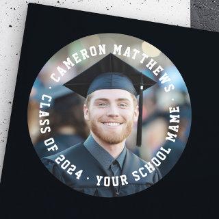 Student graduation full photo modern  classic round sticker
