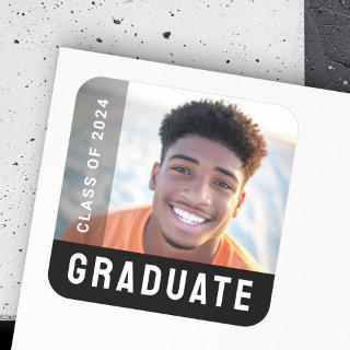 Student graduation modern black photo square sticker
