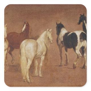 Study of Five Horses Square Sticker