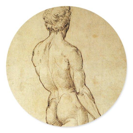 Study of Michelangelo's David Statue by Raphael Classic Round Sticker