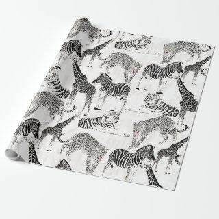 Stylish Black and White Jungle Animals Pattern