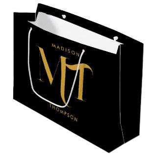 Stylish Black & Gold Monogram Initials Letters  Large Gift Bag