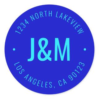 Stylish Bold Monogram & Circular Text Classic Round Sticker