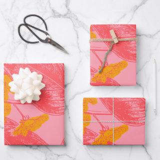 Stylish Botanical Leaf Nature Art in Pink and Red  Sheets