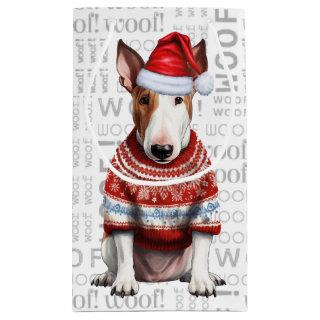 Stylish Bull Terrier Dog Woof Word Art Christmas Small Gift Bag