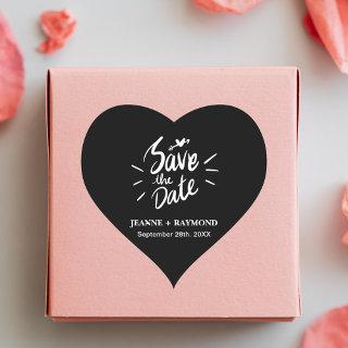 Stylish Calligraphy Black Wedding Save the Date Heart Sticker