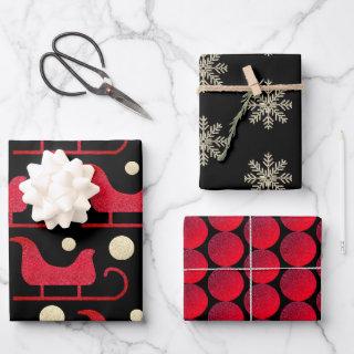 Stylish Christmas Cherry Red Glitter Sleigh Dots  Sheets