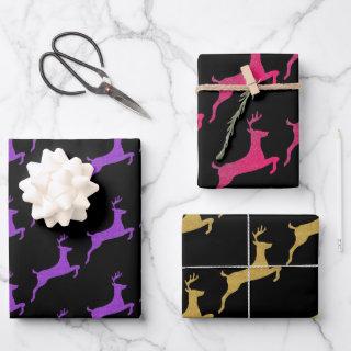 Stylish Christmas Color  Glitter Reindeer On Black  Sheets