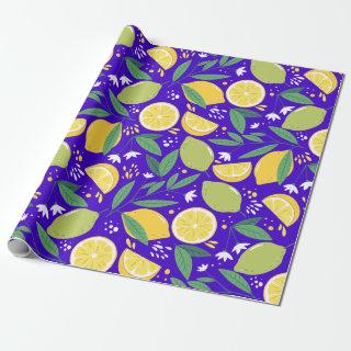 Stylish Citrus Lemon Botanical Pattern in Blue