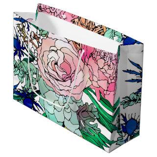 Stylish Colorful Watercolor Floral Pattern Large Gift Bag