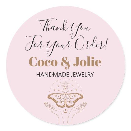 Stylish Custom Blush Pink Mystical Logo Thank You Classic Round Sticker