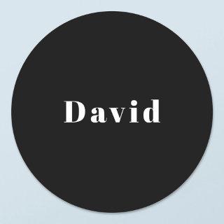 Stylish Custom Name or other Text | Black & White Classic Round Sticker