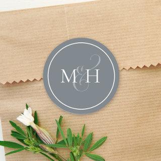 Stylish Dusty Blue Simple Monogram Ampersand Classic Round Sticker
