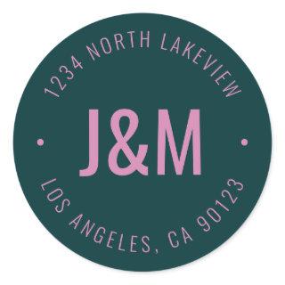 Stylish Editable Bold Monogram & Circular Text Classic Round Sticker