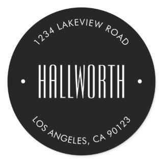 Stylish Editable Surname & Circular Text Classic Round Sticker