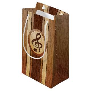 Stylish Faux Wood Treble Clef Inlay Small Gift Bag