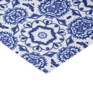 Stylish Floral Blue on White Painted Pottery Style Tissue Paper