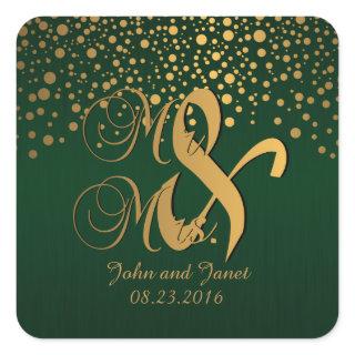 Stylish Gold Confetti Dots | Dark Green Square Sticker